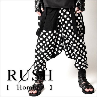 RUSH Hombre (曼谷空運 現貨) 設計師款吊帶造型側拉鍊飛鼠束口褲-黑白點 (男女皆可) (原價1180)