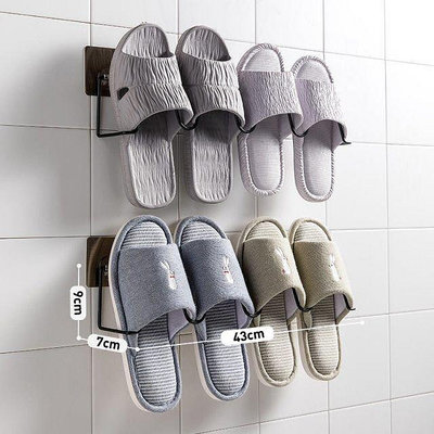 浴室拖鞋架免打孔壁掛置物架衛生間廁所門后墻上放拖鞋瀝水收納架^特價特賣