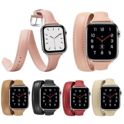 適用於Apple Watch 錶帶 真皮手錶帶官網同款 Hermes時尚雙圈表帶 替換錶帶 iwatch 通用 腕帶