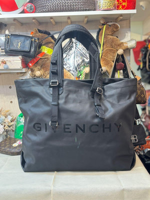 《當肯二手名品》GIVENCHY 新款 秀款 黑色 LOGO 帆布 購物袋 手提袋 托特包 ㊣