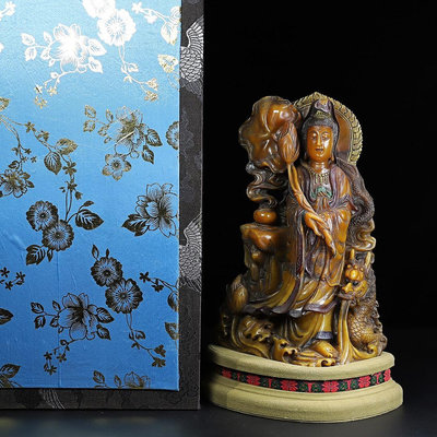 珍藏壽山石乘龍觀音擺，佛像凈長18厘米寬11厘米高21厘米，凈重3773克，35005304
