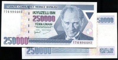 TURKEY（土耳其紙幣），P211，250000-L，1970，品相全新UNC