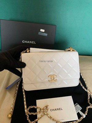 【二手】Chanel香奈兒 新款抽繩 白色雙球woc 季節款 白色單肩包斜挎包