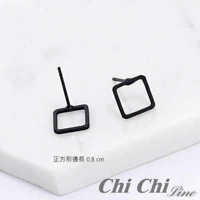 【現貨】Chi Chi 極簡風格鏤空幾何黑色正方型耳環耳釘-TE1025
