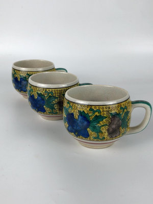 日本回流瓷器 九谷坂山吉田屋咖啡杯，標價為單只價格，中古品瓷