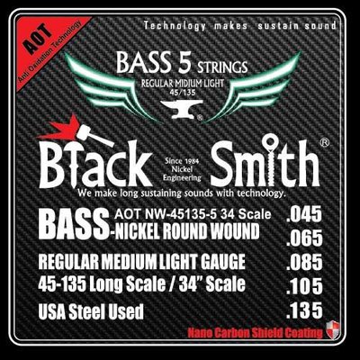 Black Smith ANW-45135-5-34 奈米碳纖維 AOT 薄包膜 34吋 5弦 貝斯弦 - 【黃石樂器】