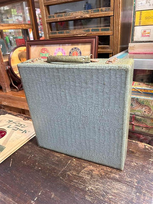 古早 唱片箱 78轉電木唱片手提唱片箱1個/完整 早期 留聲機唱片箱 蟲膠 10吋黑膠唱片箱 鋼針 蓄音機木箱