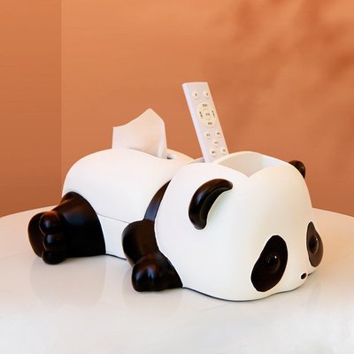 可愛熊貓紙巾盒擺件客廳創意茶幾多功能遙控器收納盒紙抽盒抽紙盒