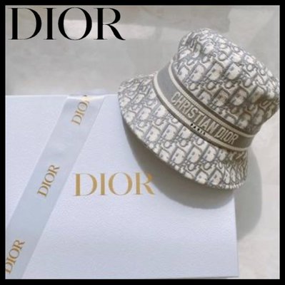 【COCO 精品專賣】Dior 新款 D-OBLIQUE 灰白色 緹花 刺繡LOGO 窄帽檐 漁夫帽 56 57 現貨