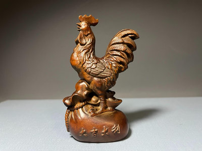 黃楊木公雞 大吉大利擺飾，高9cm寬5cm重61g
