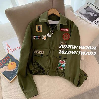 美式復古風➰飛行員 徽章夾克 薄軍綠色工裝外套