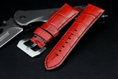 24mm收22mm加厚沛納海的新衣紅色高質感可替代panerai原廠錶帶之鱷魚皮紋,真牛皮錶帶