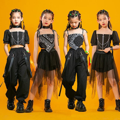 【小點點】女童爵士舞街舞套裝兒童嘻哈童裝練功跳舞服裝走秀潮服秋夏表演服