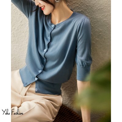 YOHO 短袖針織衫 (HH05A1665) 春夏法式薄款五分袖針織衫 小外套 開衫 有4色