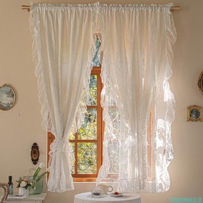 熱銷 法式雙層窗簾布加紗蕾絲浪漫美式半遮光臥室飄窗小窗戶紗簾米色可開發票