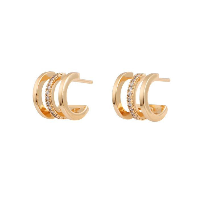 Wanderlust+Co 澳洲品牌 鑲鑽耳環 金色小圓耳環 經典三層設計 Classic Triple Pave