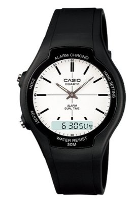 【萬錶行】CASIO 商務型酷炫雙顯指針錶 AW-90H-7E