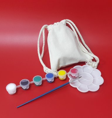 【五旬藝博士】空白 小束口袋+3顏料/組合 簡易素雅 胚布袋 環保袋 蝶古巴特 彩繪胚布袋