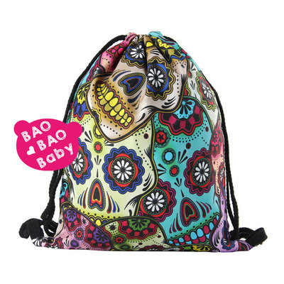 【寶貝日雜包】墨西哥骷髏頭後背包 花朵後背包 束口後背包 束口袋 運動包 抽繩包 衣物收納袋