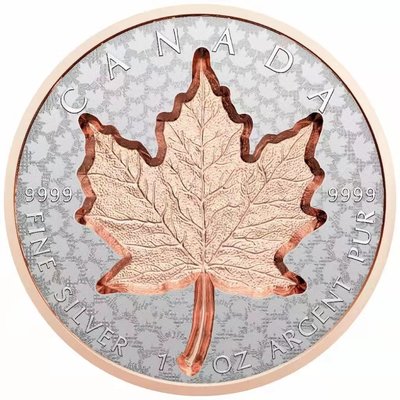 【熱賣精選】【海寧潮期貨】加拿大2022年楓葉內凹面技術鍍玫瑰金1盎司銀幣