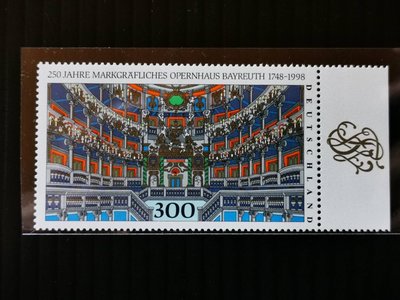 (C11162)德國1998年貝魯特歌劇院開放250周年 建築(帶邊紙)郵票1全