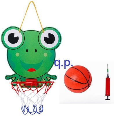 Frog 青蛙 笑臉卡通動物 小孩嬰幼兒童 投籃板 懸掛式籃框組 掛式籃球架 投籃組 附球及打氣筒 充氣桶