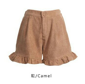 ?降價?全新【東京著衣 YOCO】--駝色荷葉滾邊打褶短褲 (size：L)~150元