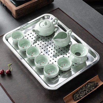 茶具全套304不銹鋼茶盤家用蓄水茶托盤簡約小型茶臺套裝儲接水盤