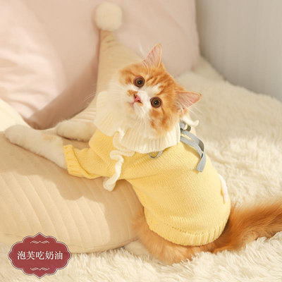 貓咪專用衣服寵物服裝冬季保暖毛衣護肚子防掉毛可愛布偶貓幼貓衣-泡芙吃奶油