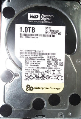 SAS硬碟WD WD1000FYYG-01A21V1 1TB 3.5吋1T 3.5吋硬碟1.0TB S35企業級硬碟