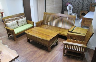 【肯萊柚木傢俱館】(訂製款) 100%老柚木  無貼皮 手工製作 自然邊設計 整套沙發組 限量產品