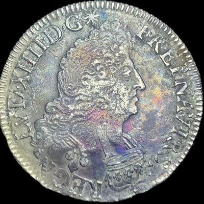 169*年法國路易十四半埃居銀幣 Aux Palmes版 r錢幣 收藏幣 紀念幣-21088【國際藏館】