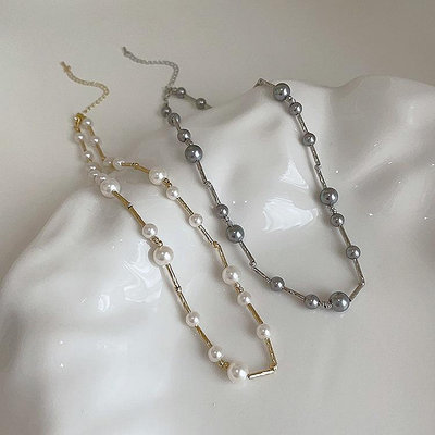 🌟Anya-  大小珍珠金屬項鍊 法式復古韓國個性簡約百搭氣質時尚頸鍊鎖骨鏈（滿599免運）