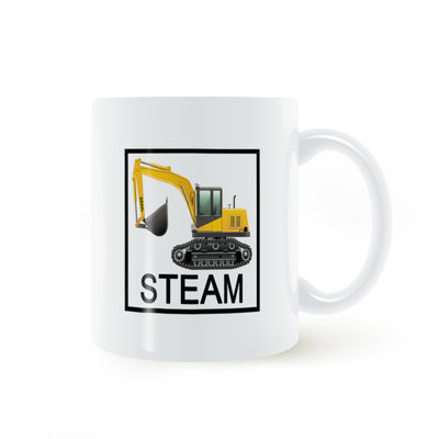 熱銷Steam黃色挖掘機藍翔馬克杯白領杯子陶瓷水杯飲料雙面印刷喝水杯