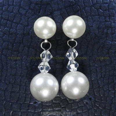 珍珠林~8MM~10MM垂吊針式珍珠耳環~高級琉璃水晶珍珠#496+8