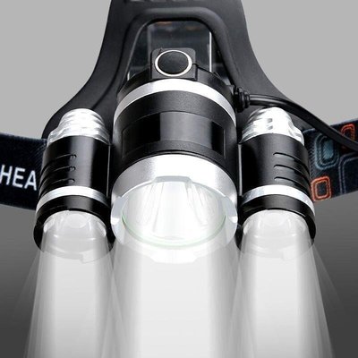 三頭燈強光充電遠射頭戴LED礦燈頭燈釣魚燈鋰電池頭戴式手電筒