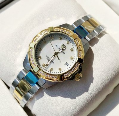TAG HEUER Aquaracer 珍珠貝母錶盤 金色配銀色不鏽鋼錶帶 石英 女士手錶 WBD1323.BB0320