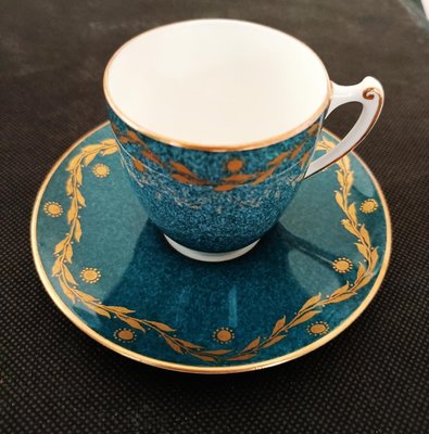 Royal Worcester 手繪土耳其藍雙Mark摩卡杯