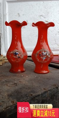 插花花瓶，玻璃花瓶一對，完整，200 古玩 老貨 雜項 古玩 老貨 雜項