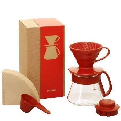 【HARIO】日本咖啡濾器組合 V60 同色系紀念款 VDS-3012R (紅) 陶瓷濾杯+耐熱玻璃壺+濾紙