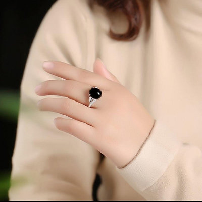 【現貨精選】綠瑪瑙戒指女ins潮復古時尚個性黑色純銀網紅玉髓高級感時尚指環