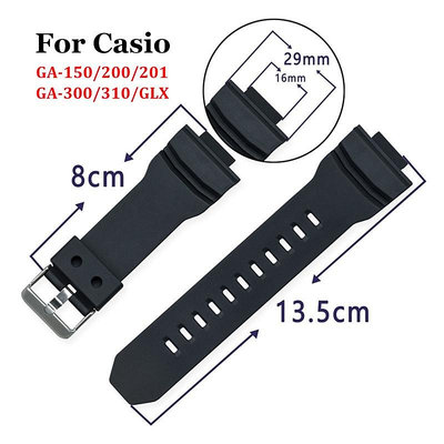 16毫米錶帶適用於卡   西歐G-shock GA-150/200/201/300/310/GLXTPU矽膠軟橡膠錶帶
