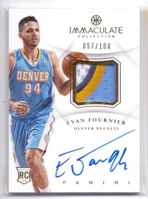 2012-13 IMMACULATE ROOKIE EVAN FOURNIER 新人卡面PATCH簽 057/100