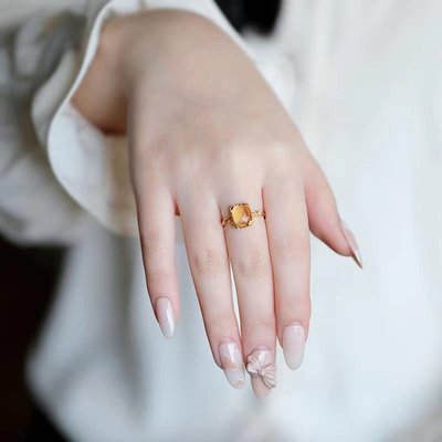 【招財系列 】古董風 s925純銀蜜糖系列天然黃水晶開口戒指 項鍊 飾品女－好鄰居百貨
