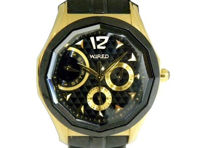 [專業] 三眼錶 [WIRED 7N0579] 雅柏 黑金屬系列-三眼計時錶[黑色面+三眼]時尚/軍錶