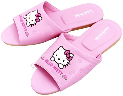 小花花日本精品♥ Hello Kitty 粉紅色 玫瑰花 仿皮室內拖鞋 舒適室內皮拖鞋止滑拖鞋79000604