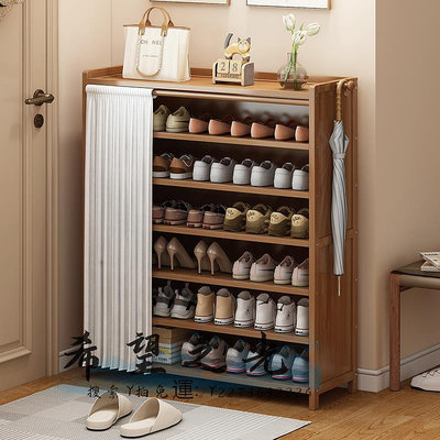鞋櫃鞋架子家用簡易門口收納神器現代簡約收納櫃實木多層帶簾防塵鞋櫃