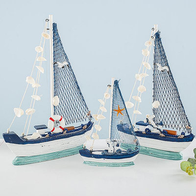 船擺件地中海風格創意超市裝飾擺設木質帆船模小擺件美陳海鮮區木船小船