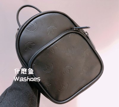 Washoes Adidas Mini Backpack 黑 壓紋 滿版Logo 皮革 迷你後背包 DV0195 小包 手提