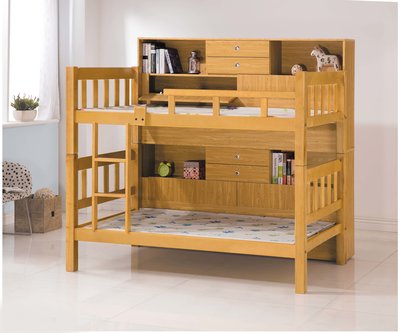鴻宇傢俱~(ZB)590-2白木3.7尺人單人方柱雙層床架-不包括床邊櫃